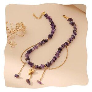 💜 Layered Amethyst Necklace | Gold-Plated Stainless Steel Choker